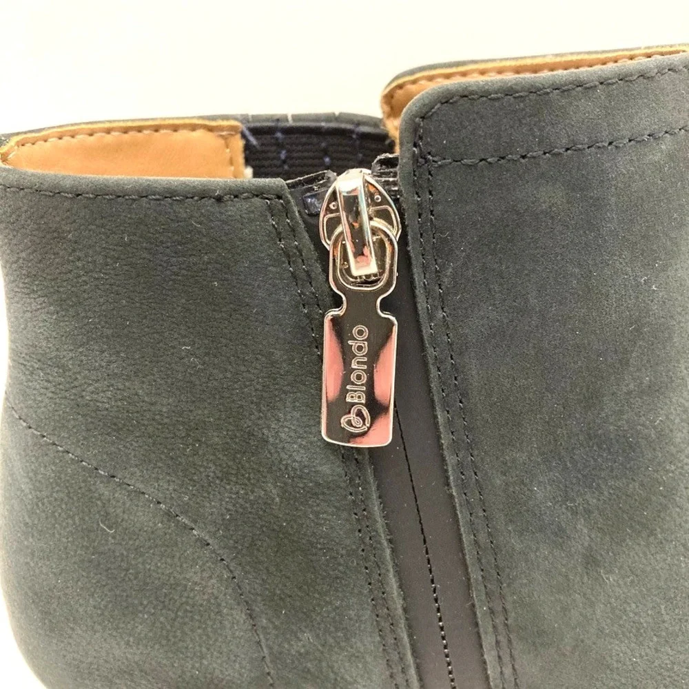 Blondo Women 5.5 Valli 2.0 Ankle Boots Blue Suede‎ Leather Block Heel Waterproof